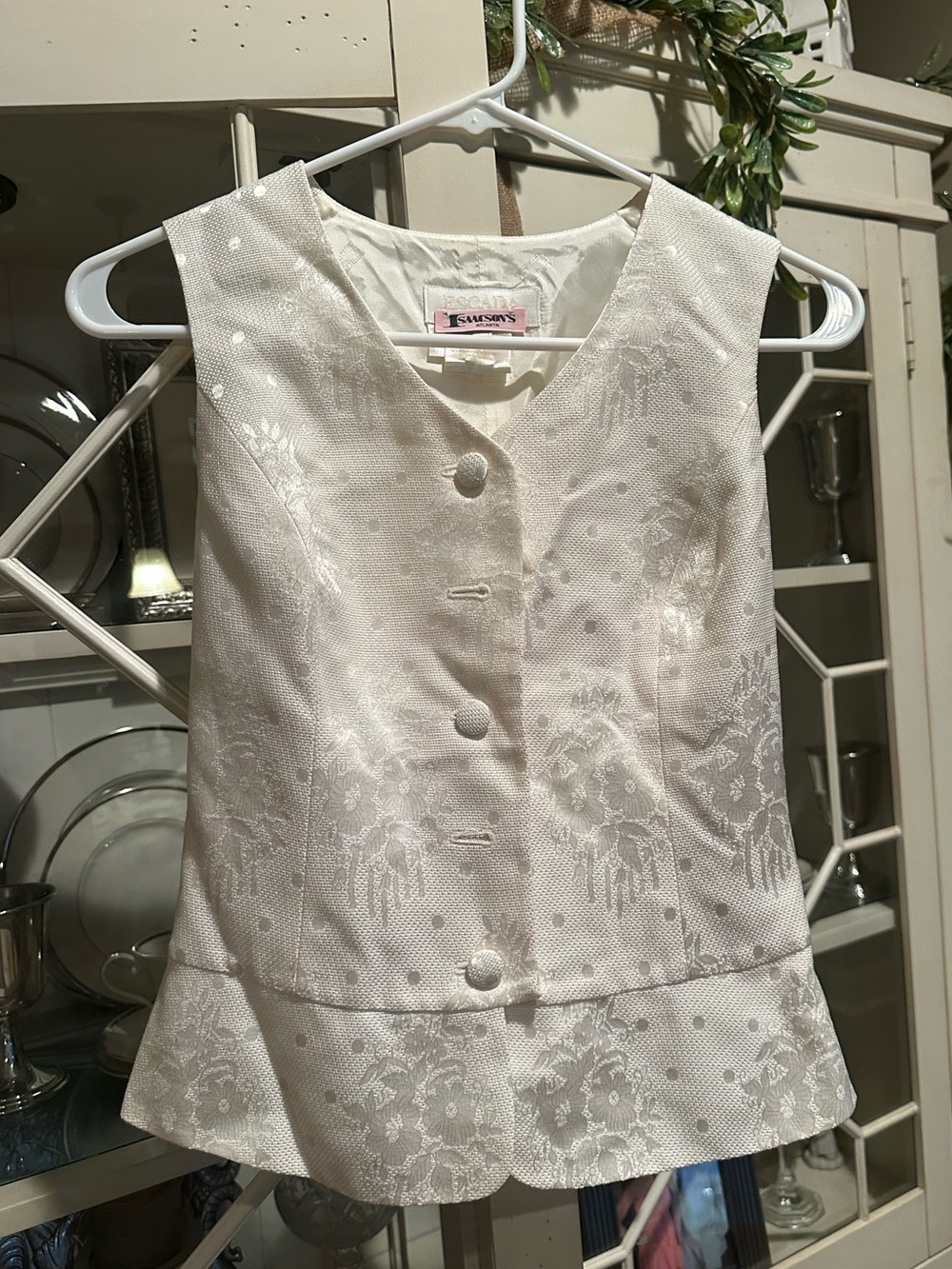 Escada Ivory Floral Brocade Button Front Vest
